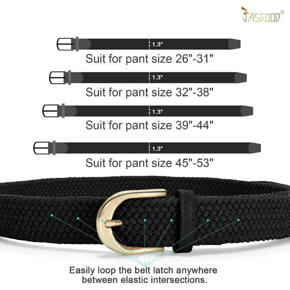 ❤️Men Black Stretch Belt Elastic Casual Belt for  Men, Women and Junior Wide - Picture 6 of 7